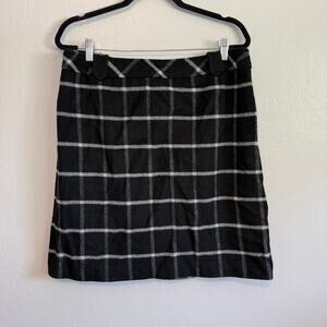Talbots Women's Wool Blend Pencil Black White Plaid Windowpane Skirt Plus Sz 14